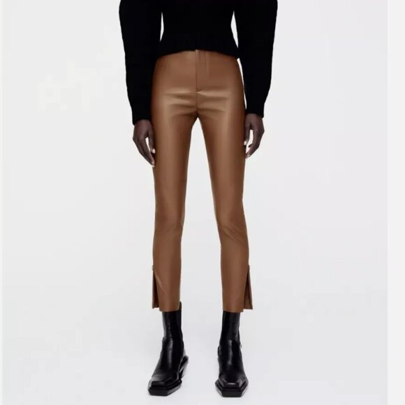 NWT Zara Camel Brown Faux Leather Ankle Pants - Picture 7 of 7